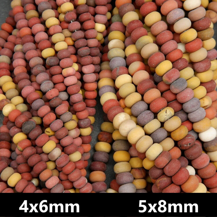 Red and yellow rondelle shape mookaite jasper loose beads with matte finish.