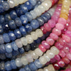 Multicolor faceted rondelle sapphire beads.