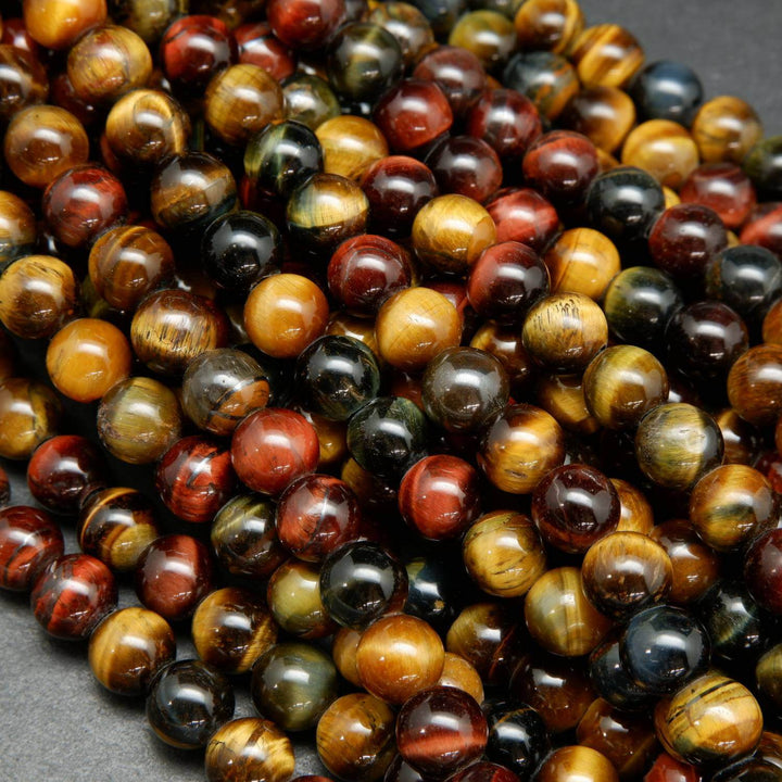 Multicolor large hole tiger eye beads.