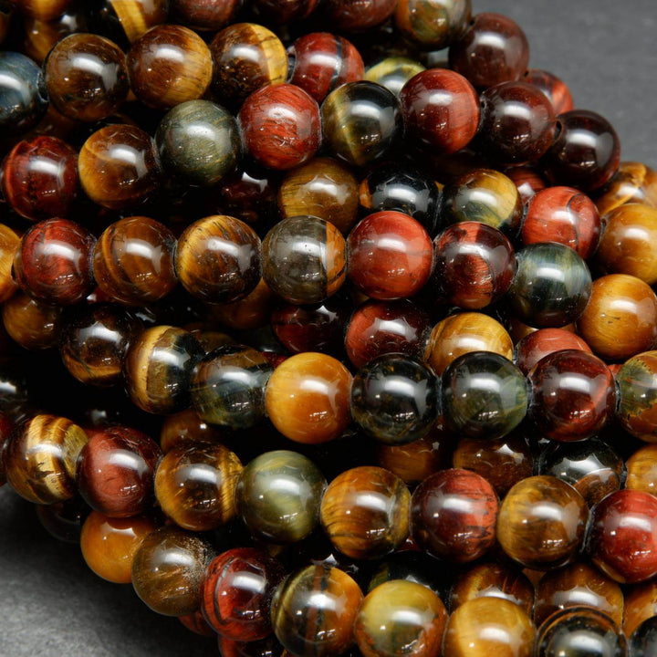 Multicolor large hole tiger eye beads.