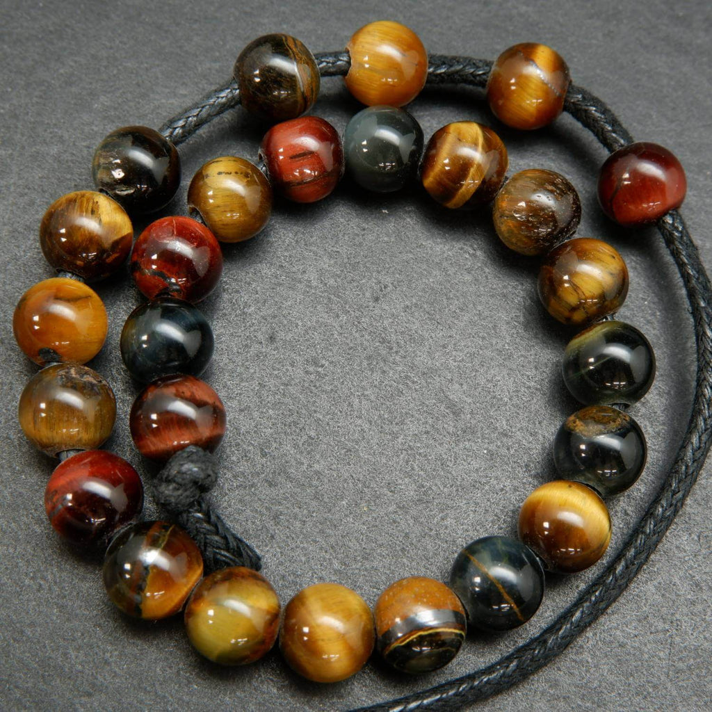 Multicolor large hole tiger eye beads.