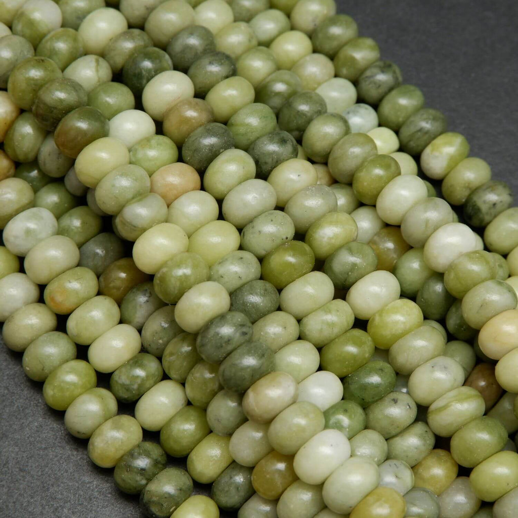 Green rondelle jade beads.