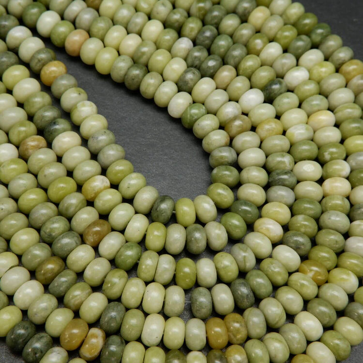 Green rondelle jade beads.