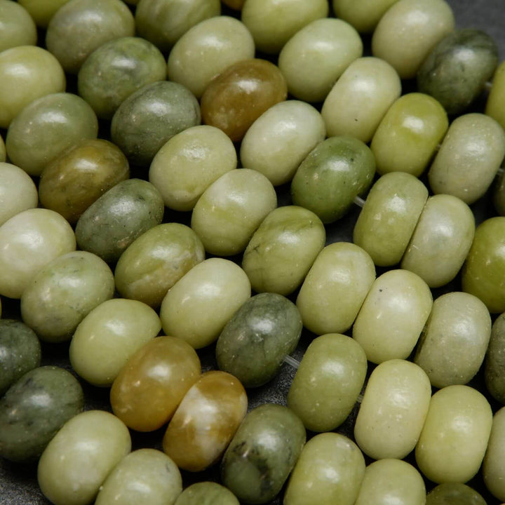 Green rondelle jade beads.