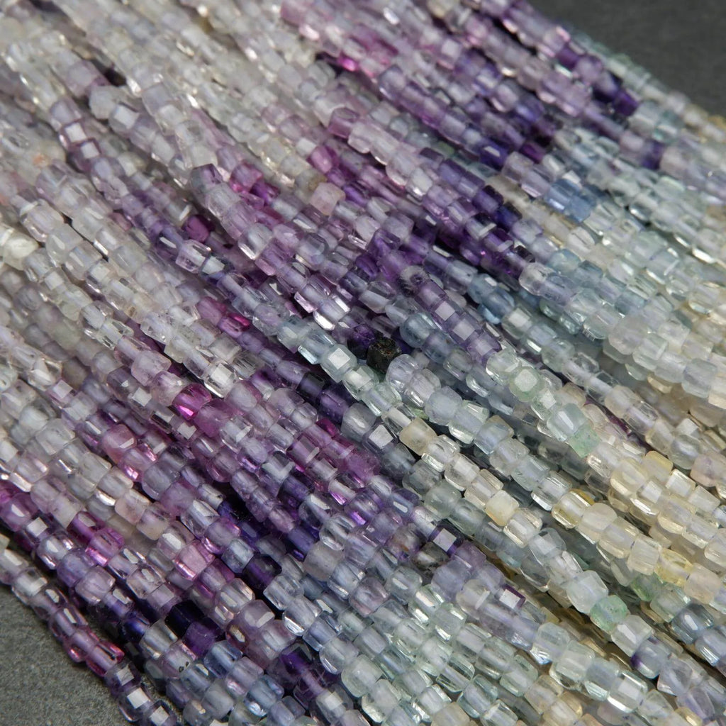 Ombre faceted fluorite cube beads.