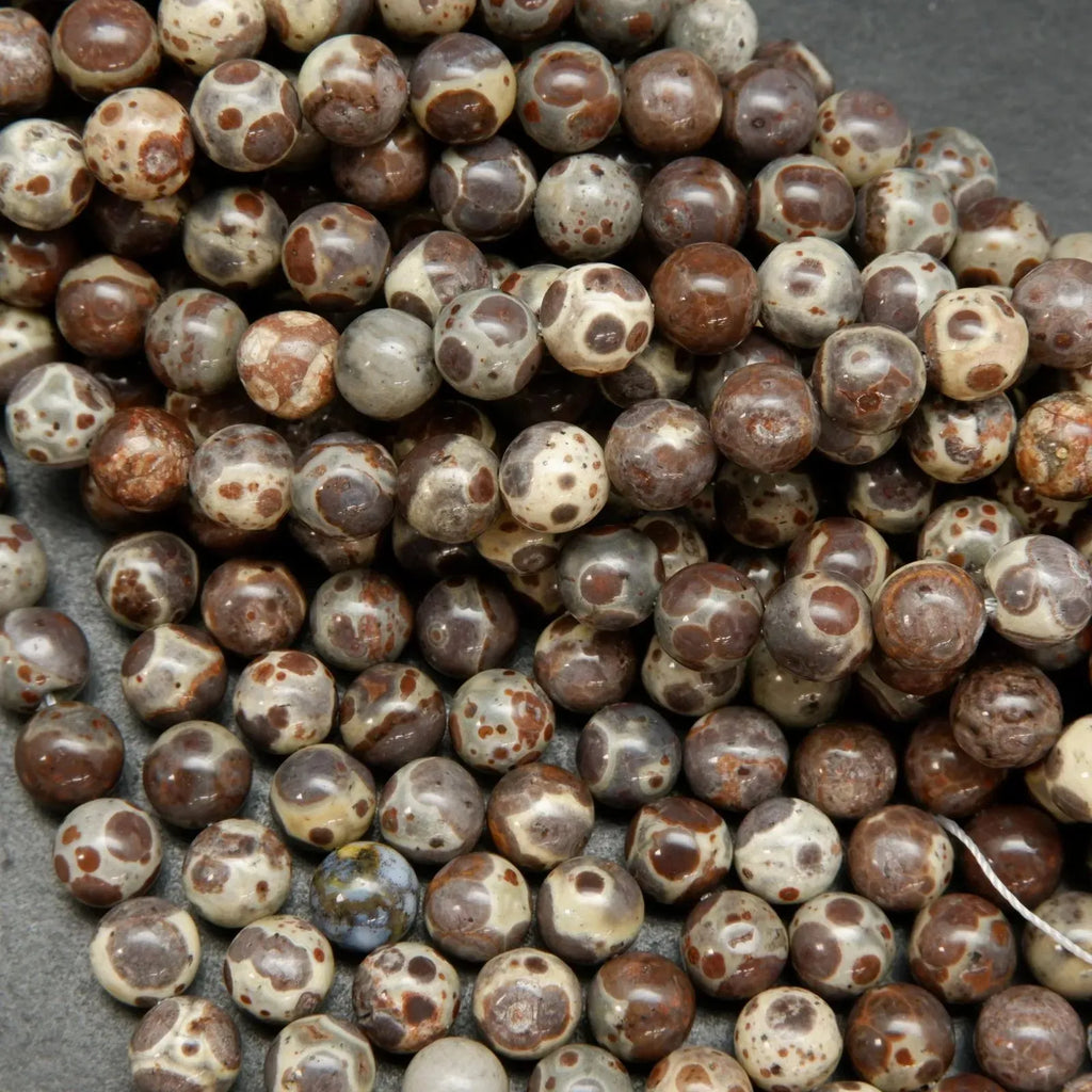 Purple grey and beige round orbicular jasper beads.