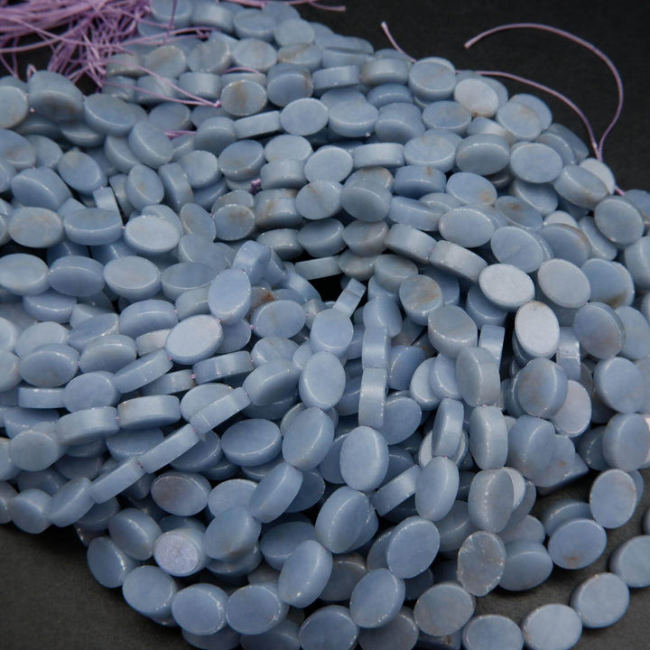 Oval Shape Angelite Beads.