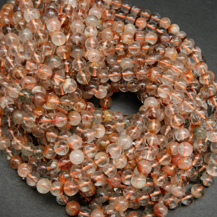 Brick red color phantom quartz beads.