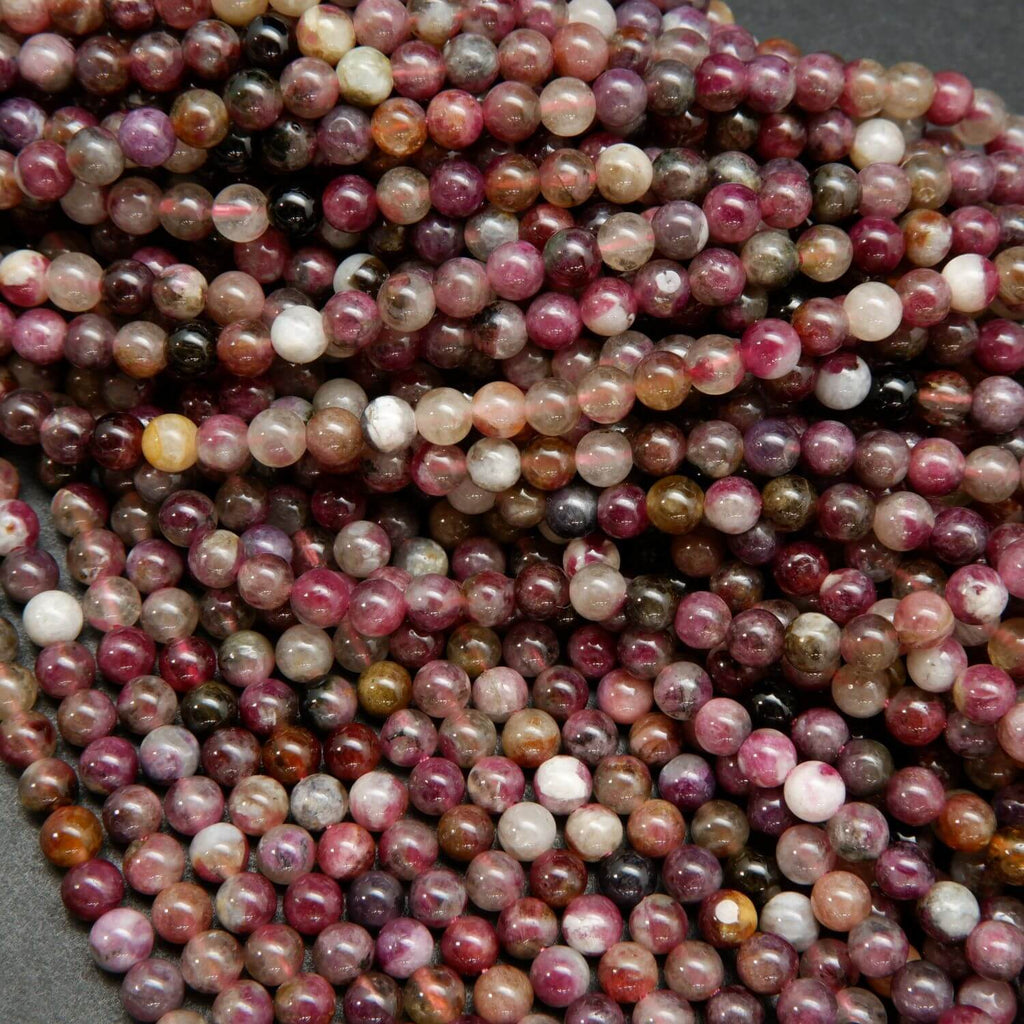 Mixed color pink and purple polished round tourmaline loose beads