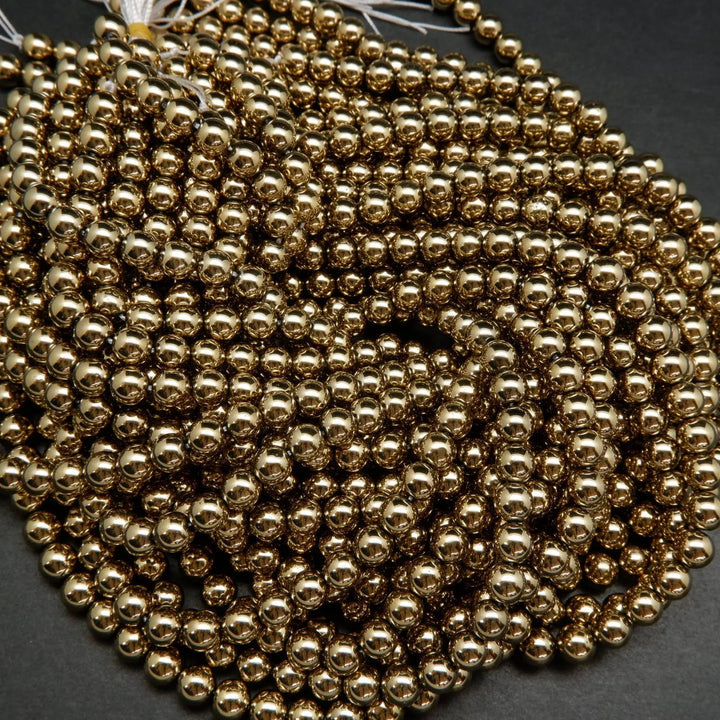 Light Gold Hematite (alt) · Smooth · Round · 4mm, 6mm, 8mm, Bead, Tejas Beads