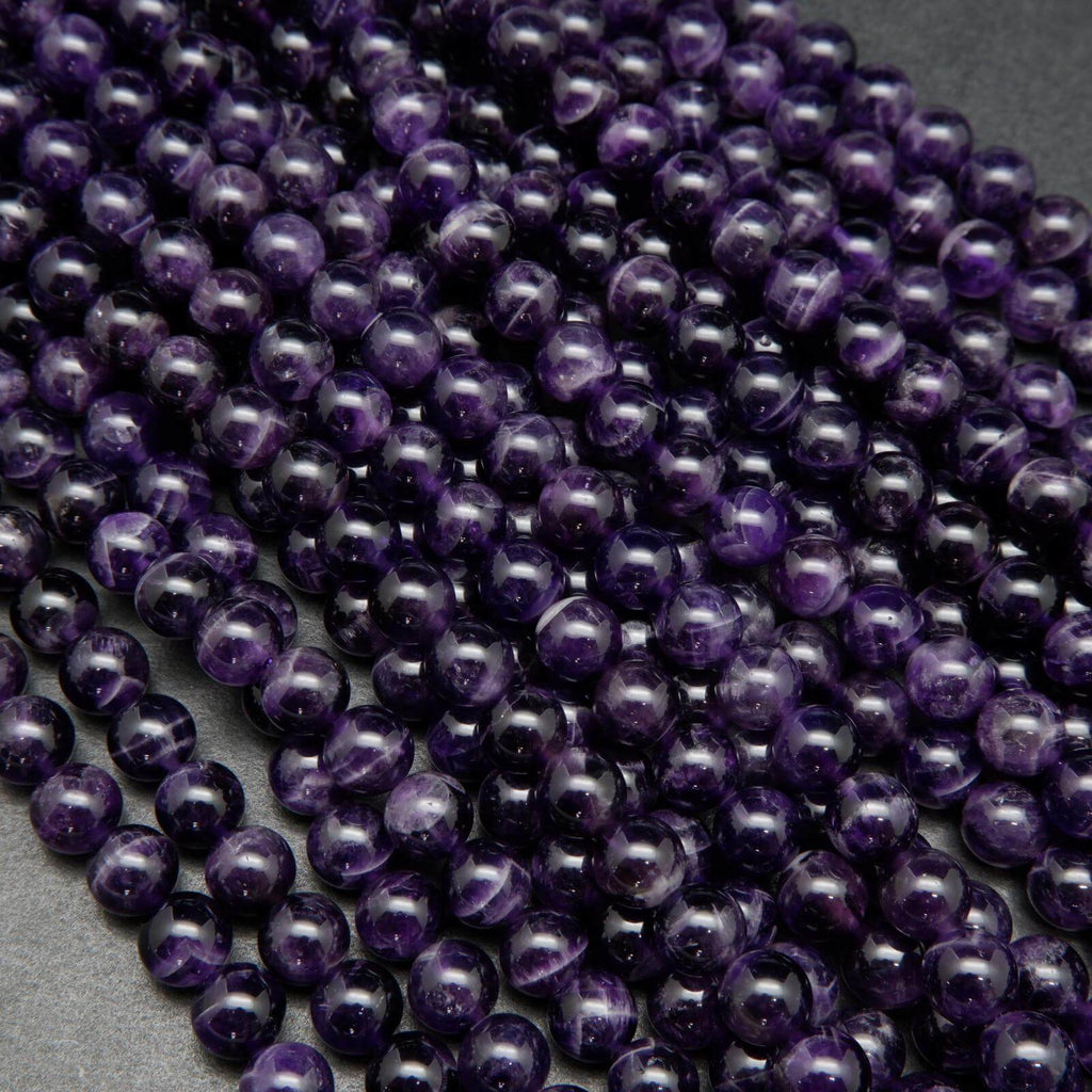 Deep Purple Chevron Amethyst · Smooth · Round · 8mm, Bead, Tejas Beads