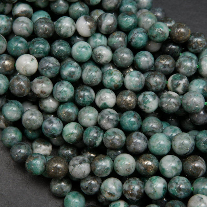 Pyrite in jade beads.