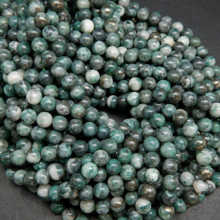 Pyrite In Jade · Smooth · Round · 6mm, 8mm, 10mm, Bead, Tejas Beads