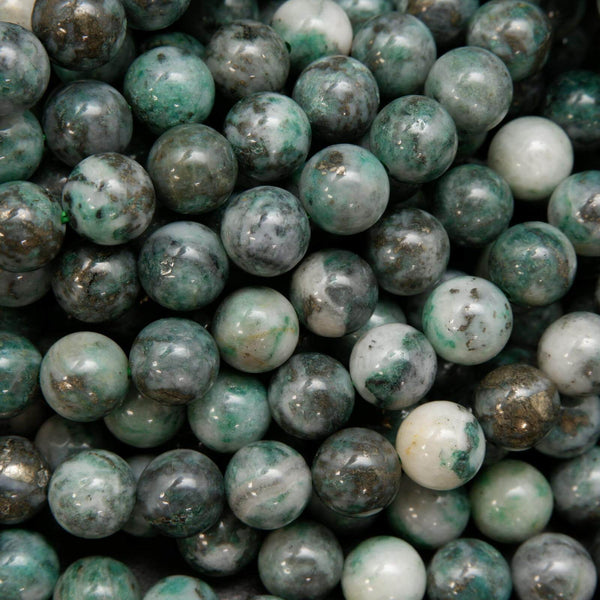 Pyrite in jade beads.