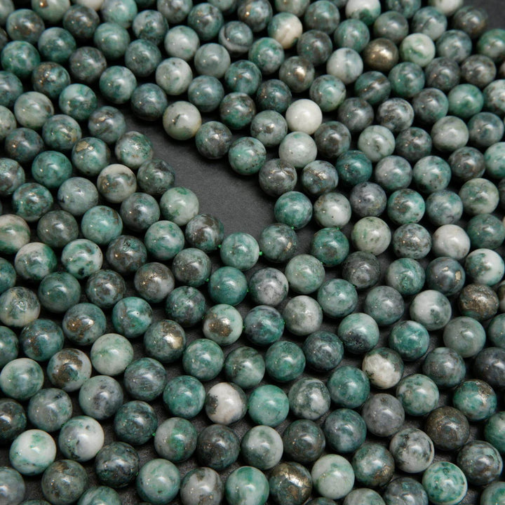 Pyrite In Jade · Smooth · Round · 6mm, 8mm, 10mm, Bead, Tejas Beads