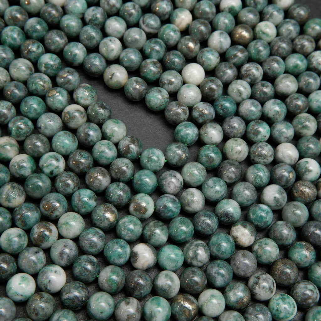 Pyrite In Jade · Smooth · Round · 6mm, 8mm, 10mm, Bead, Tejas Beads
