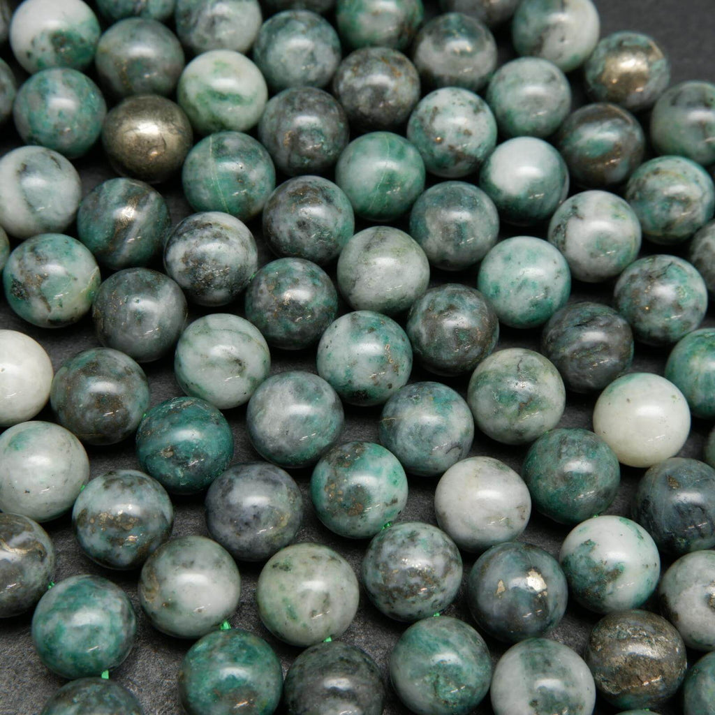 Pyrite In Jade · Smooth · Round · 6mm, 8mm, 10mm, Bead, Tejas Beads