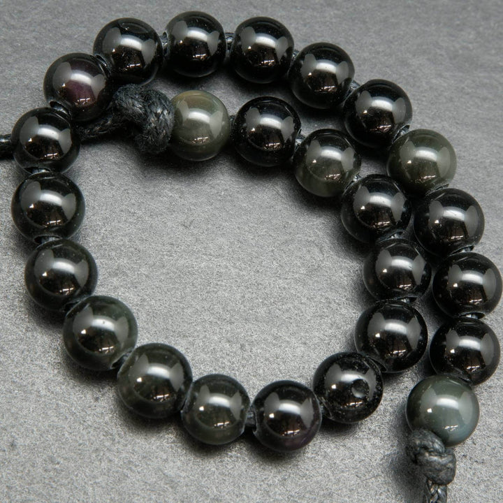Black rainbow obsidian large hole beads.