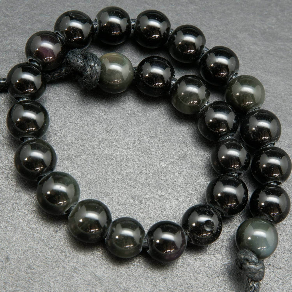 15" Strand Natural Black Rainbow Eye Obsidian Round Beads - 6-20mm, AAA Grade