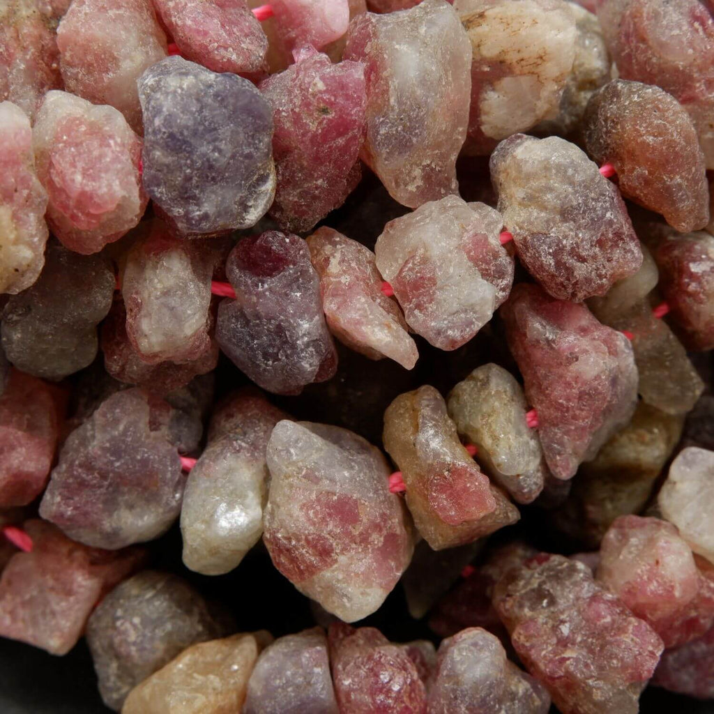 Pink tourmaline rough cut beads