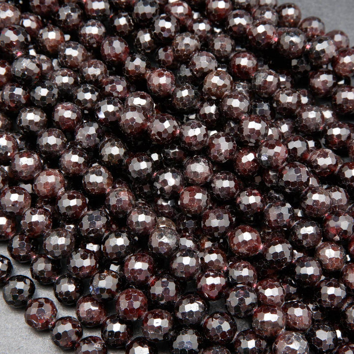 Faceted deep red garnet beads.