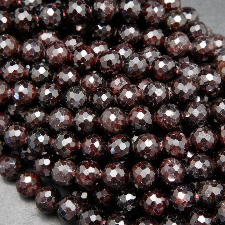 Faceted deep red garnet beads.