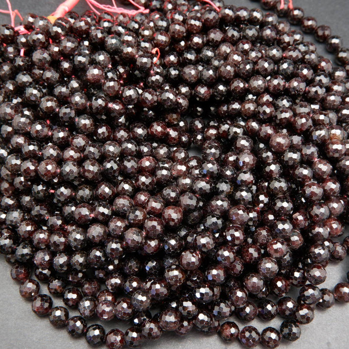 Faceted deep red garnet beads.