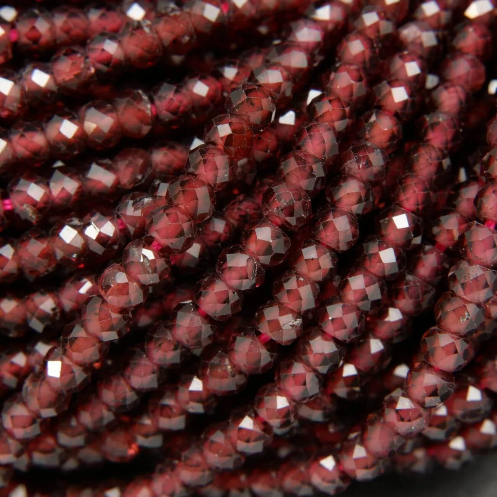Rondelle Shape Faceted Deep Red Garnet Beads