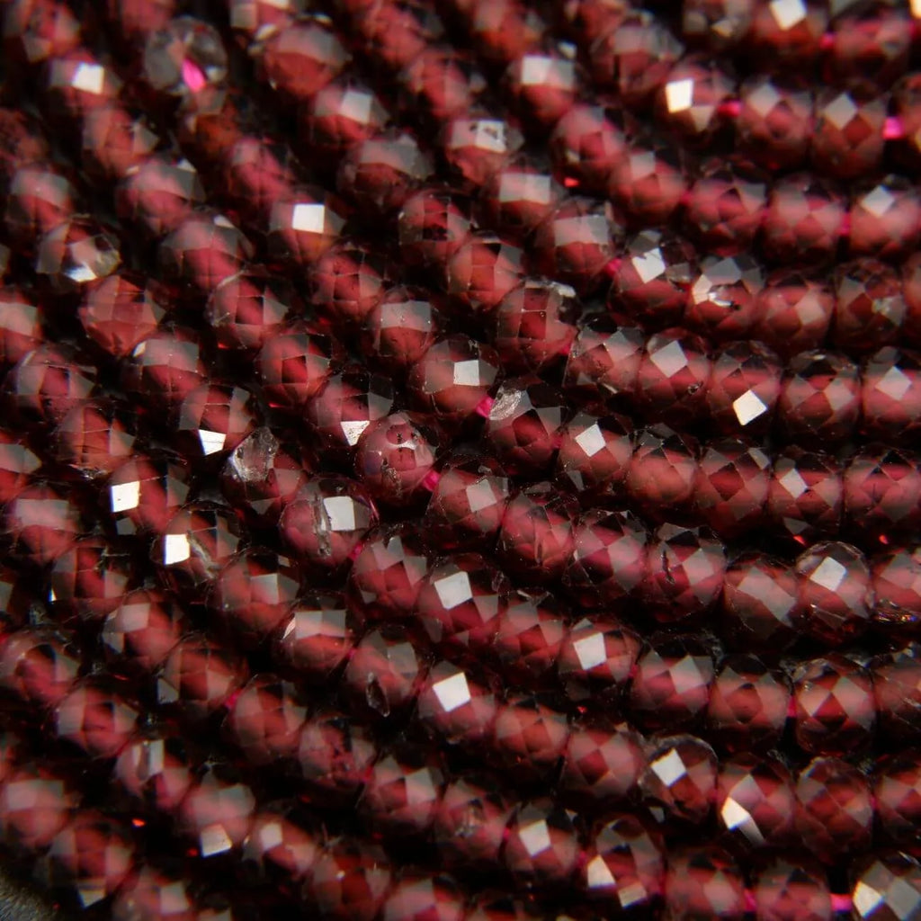 Rondelle Shape Faceted Deep Red Garnet Beads