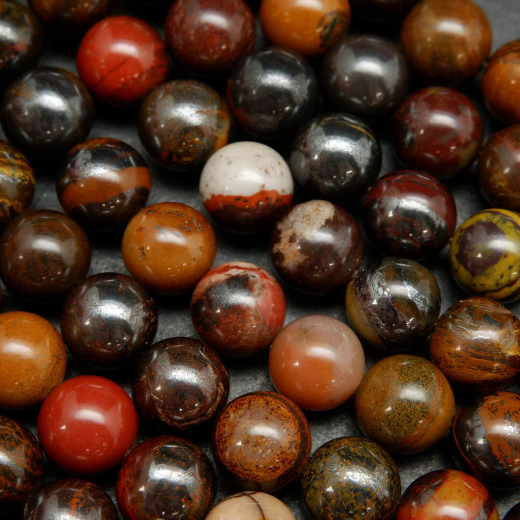 Tiger iron beads with hematite inclusions.