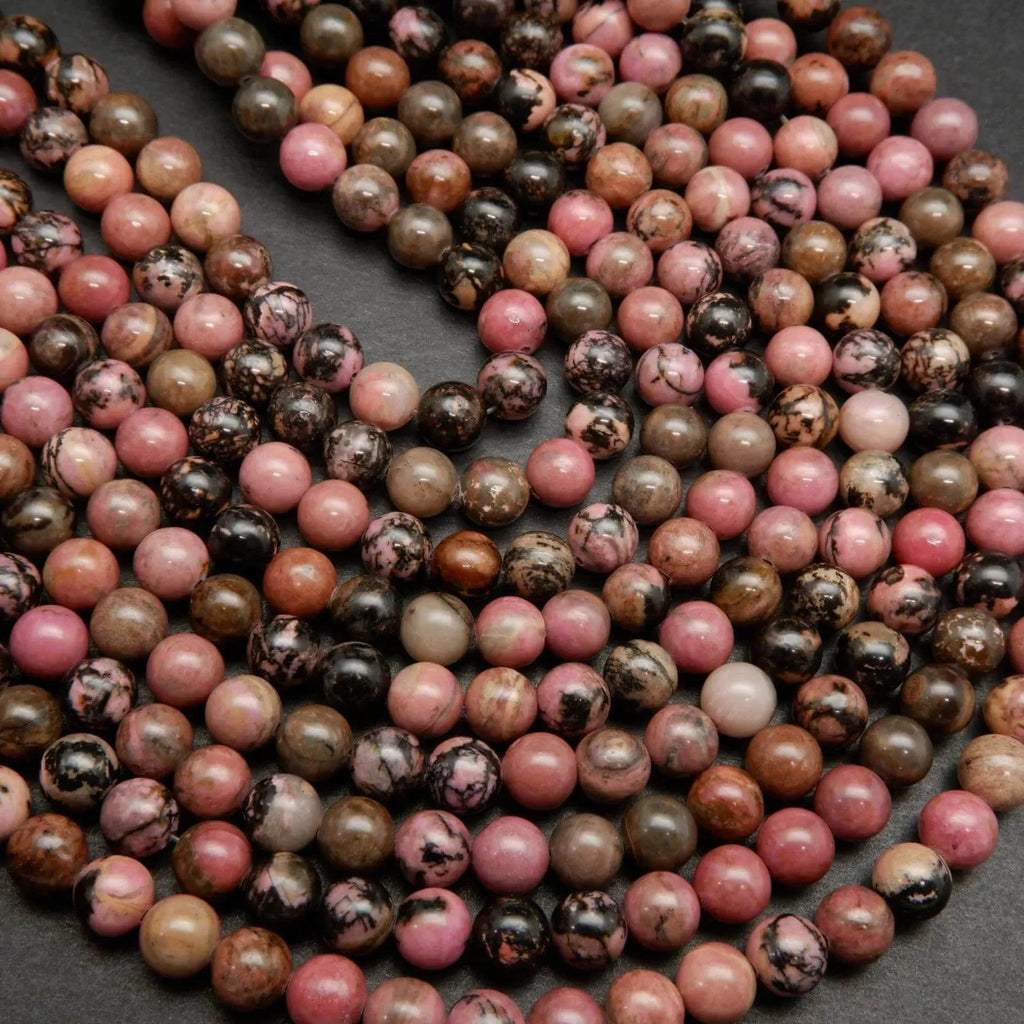 Rhodonite w/ Matrix · Smooth · Round · 6mm, 8mm | Bead | Tejas Beads