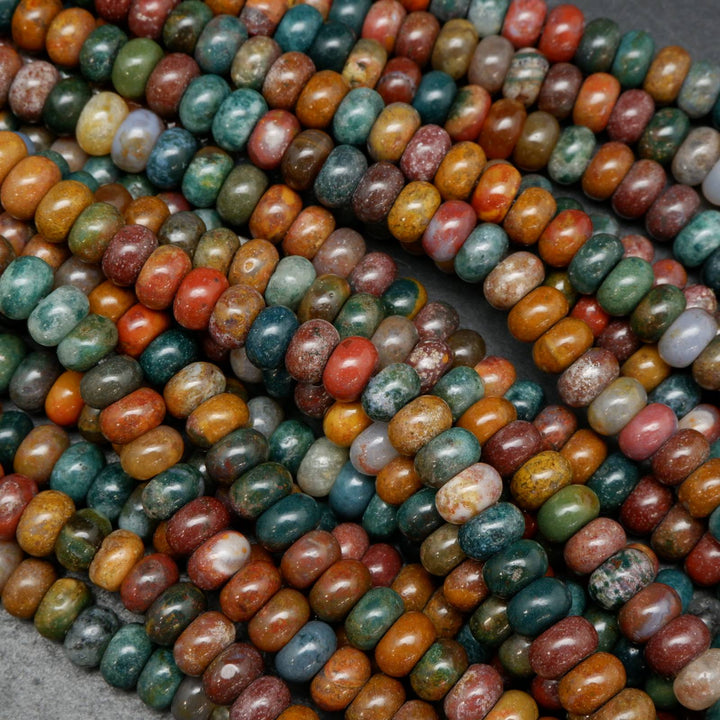 Rondelle Ocean Jasper Beads with a polished finish.
