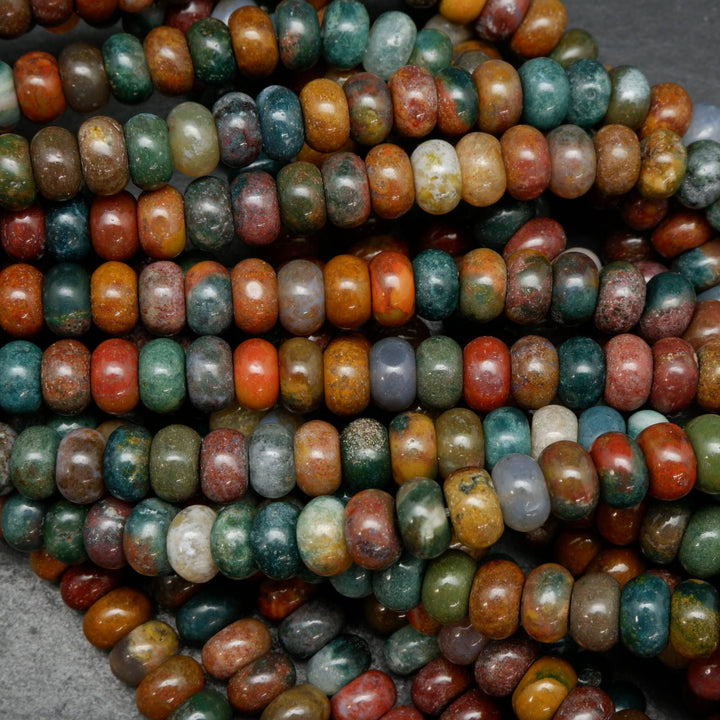 Rondelle Ocean Jasper Beads with a polished finish.
