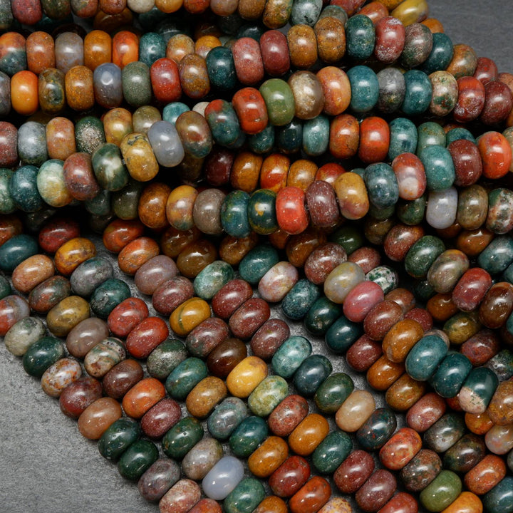 Rondelle Ocean Jasper Beads with a polished finish.