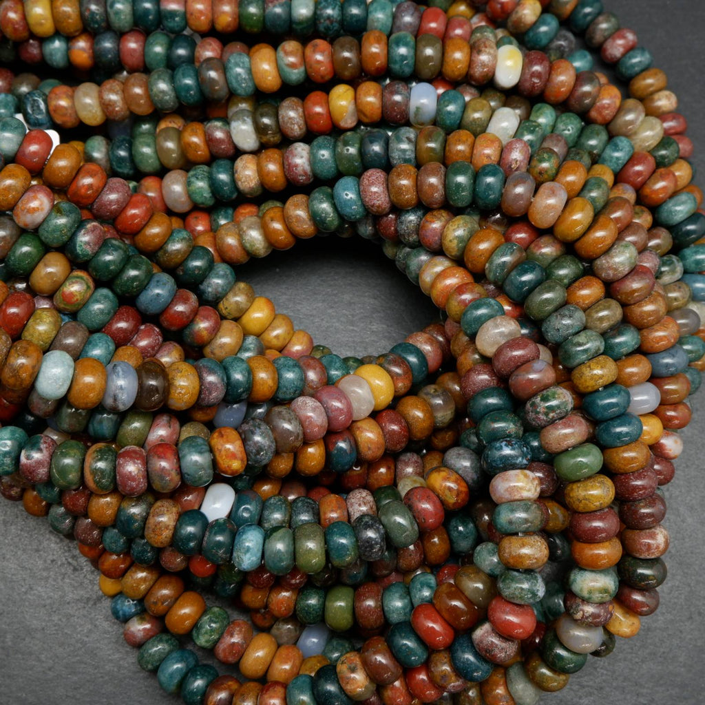 Rondelle Ocean Jasper Beads with a polished finish.
