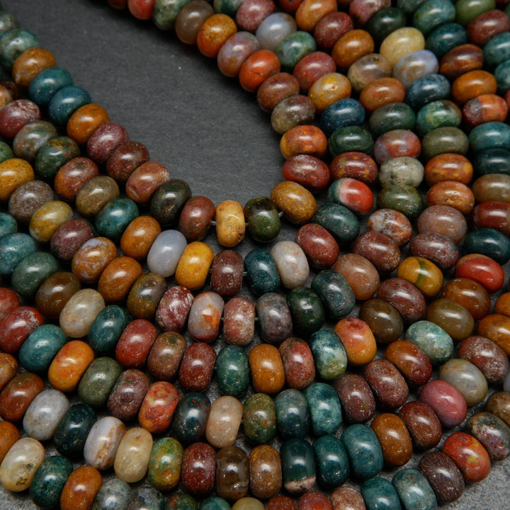 Rondelle Ocean Jasper Beads with a polished finish.