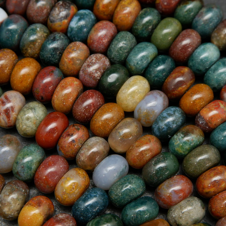 Rondelle Ocean Jasper Beads with a polished finish.