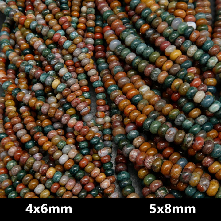Rondelle Ocean Jasper Beads with a polished finish.
