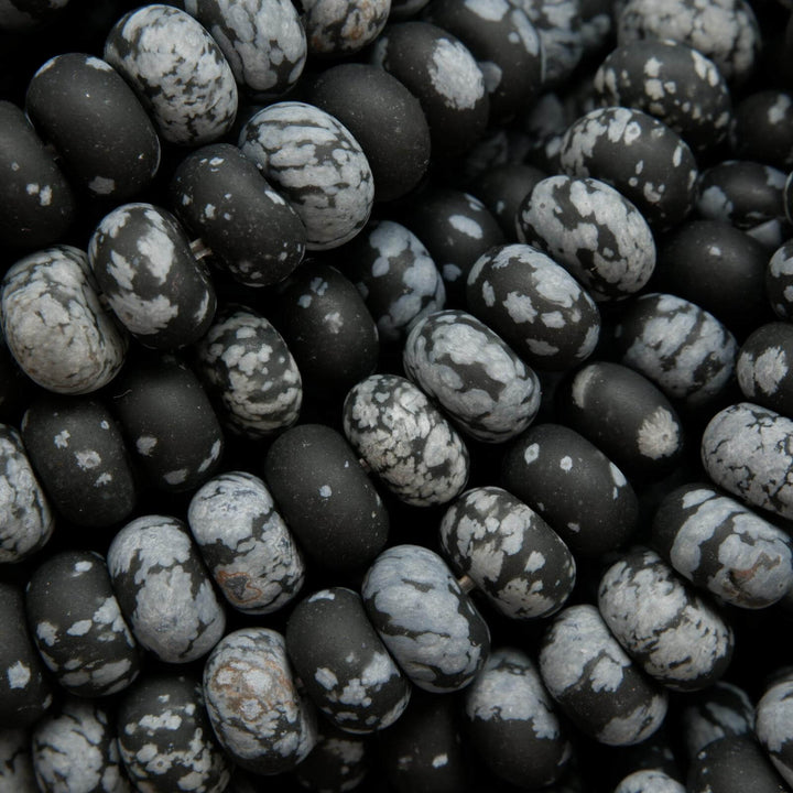 Matte finish rondelle snowflake obsidian beads.