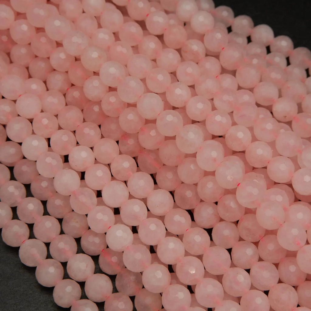 Faceted pink rose quartz beads.