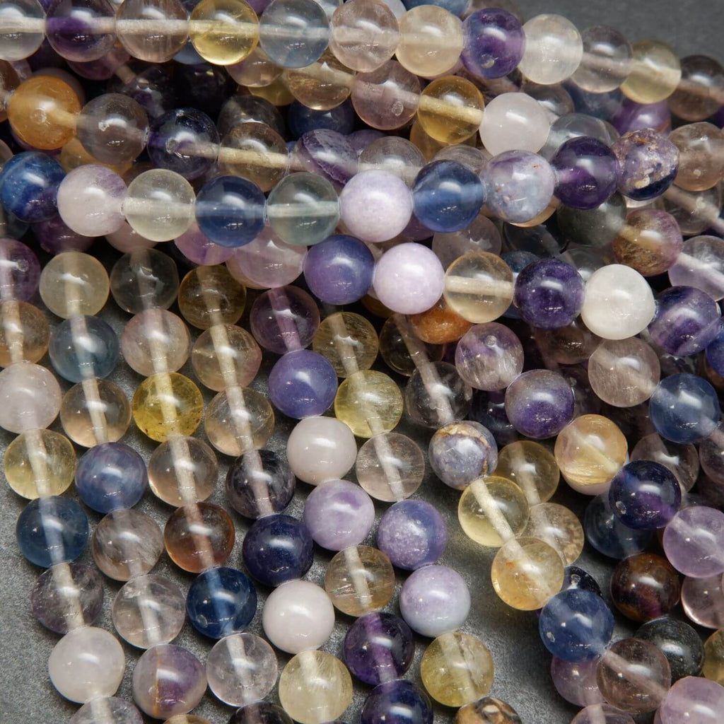 Rainbow fluorite loose beads on a string.