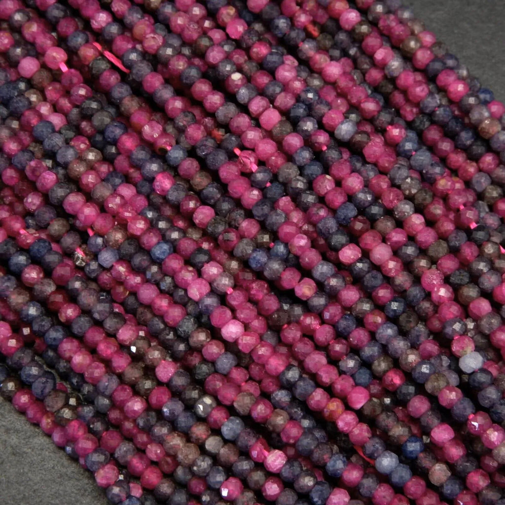 Blue and red ruby sapphire beads.