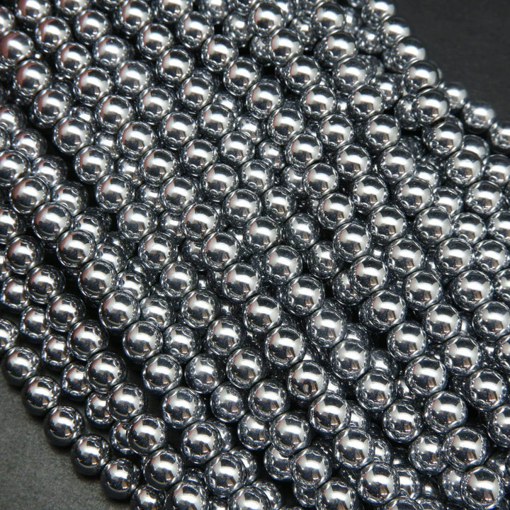 Silver hematite beads.