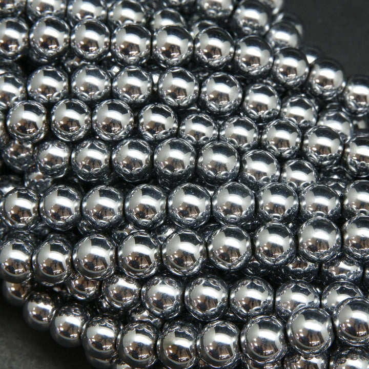 Silver hematite beads.
