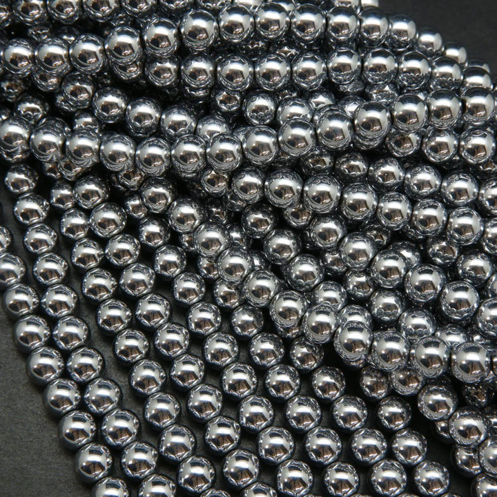 Silver hematite beads.