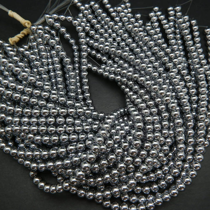 Silver hematite beads.