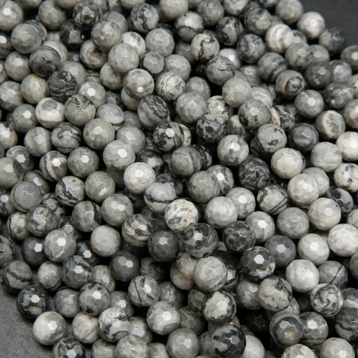 Faceted Silver Lace Agate Beads.