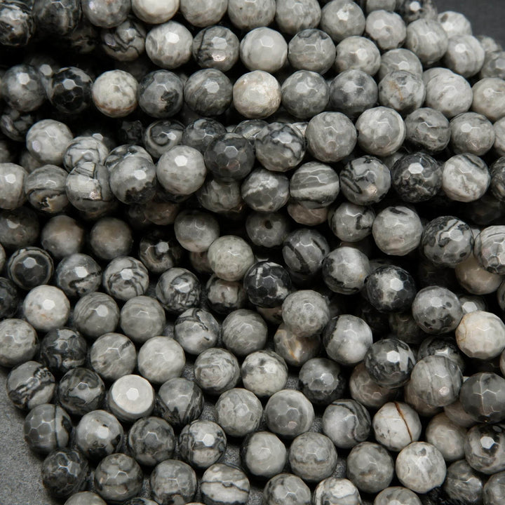 Faceted Silver Lace Agate Beads.