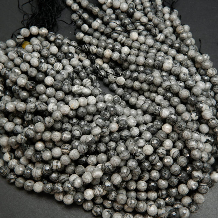 Faceted Silver Lace Agate Beads.