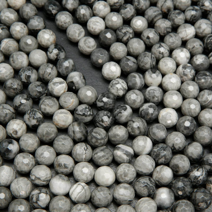 Faceted Silver Lace Agate Beads.